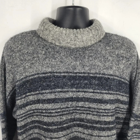 DENHAM Men's Merino Wool Alpaca Mock Neck Striped Sweater Gray‎ Blue EU Size M - Picture 5 of 10